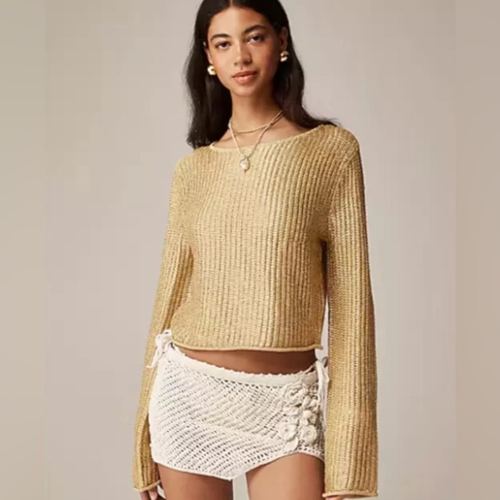 $178 J.Crew Collection metallic open-weave sweater top Women’s Size M New